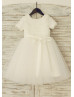 Short Sleeves Ivory Rosette Tulle Flower Girl Dress